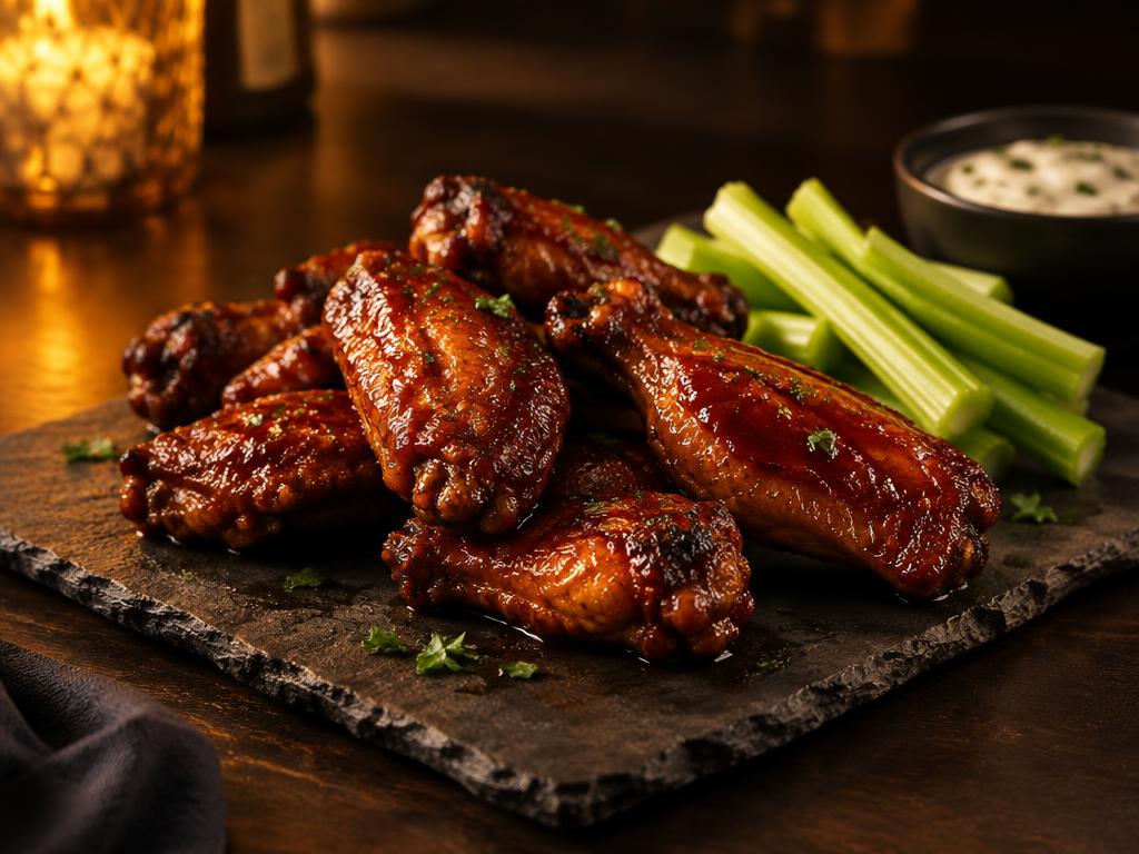 Alitas de pollo con salsa BBQ preparado con Salsa BBQ Kompostela