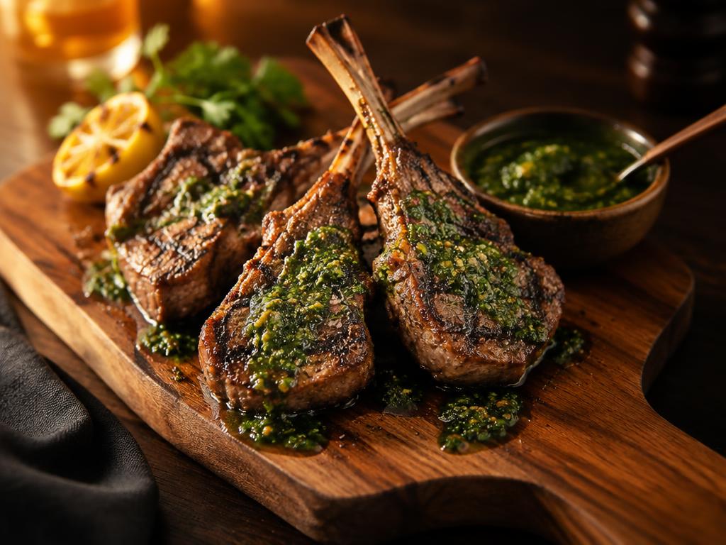 Chuletillas de cordero con chimichurri preparado con Chimichurri Kompostela