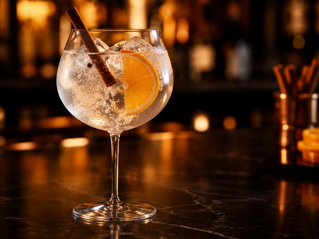 Gin tonic con canela y naranja preparado con Canela Kompostela