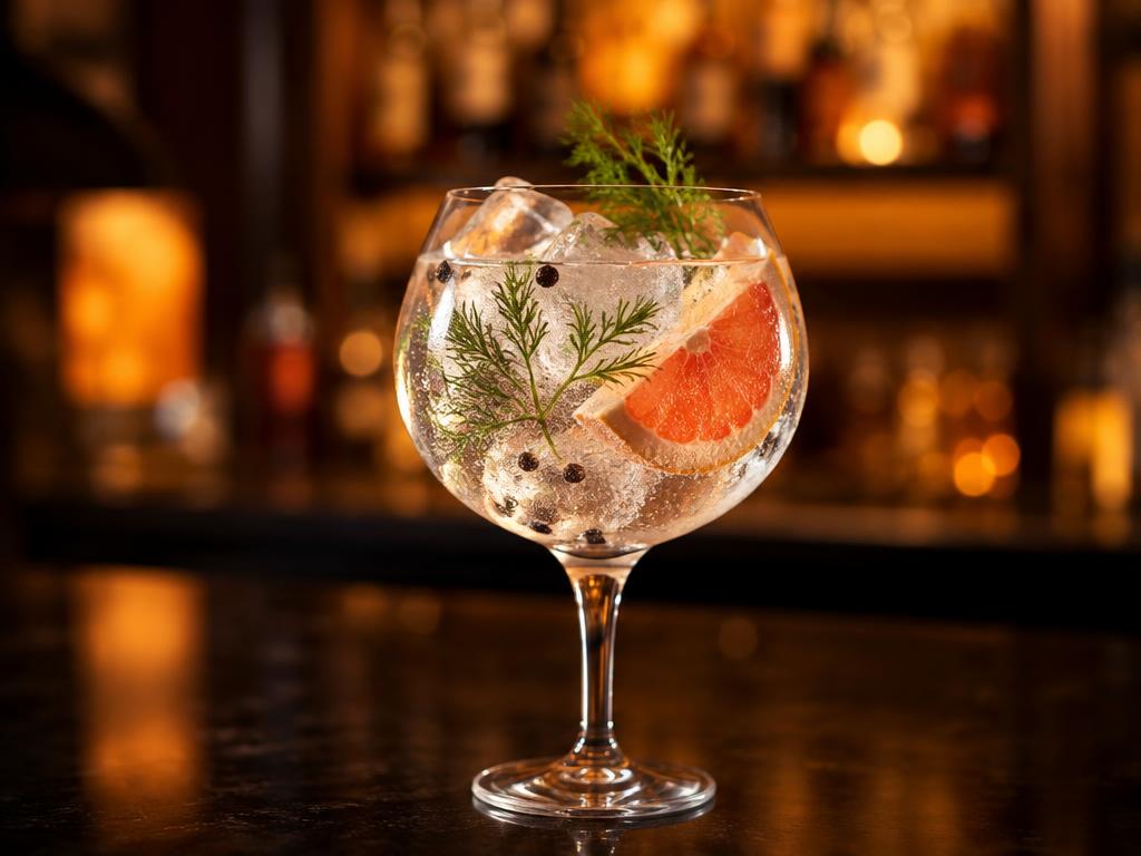 Gin tonic con pimienta negra, hinojo y toronja preparado con Pimienta negra Kompostela