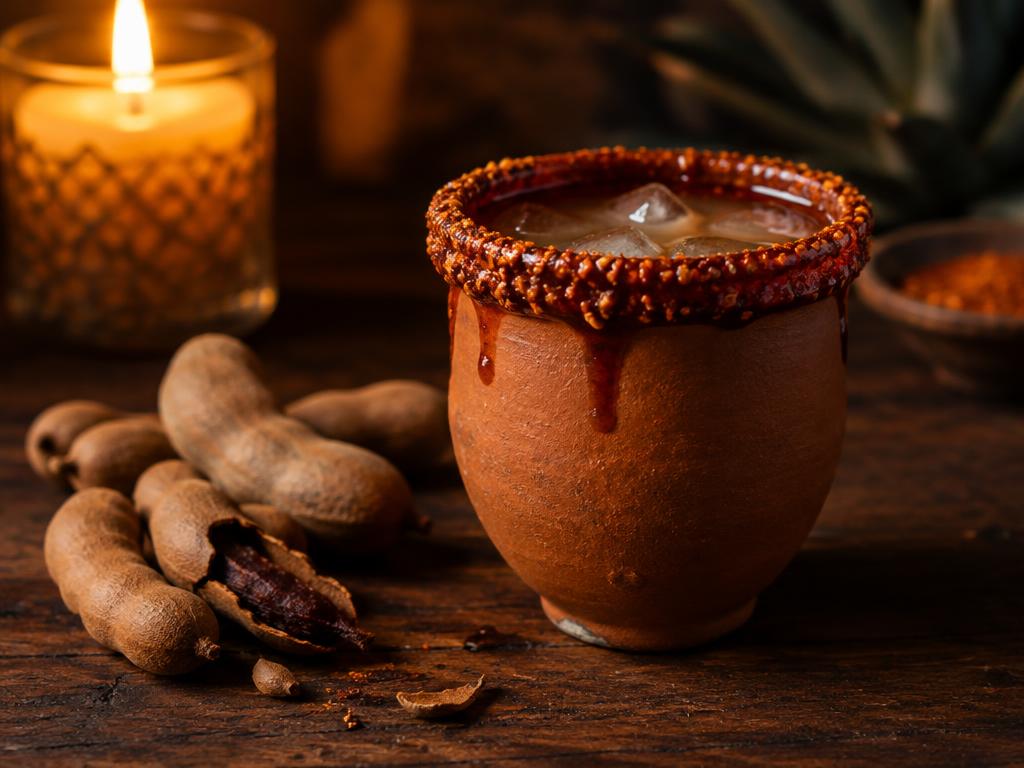 Mezcal con chile piquín, chamoy y tamarindo preparado con Chile piquín Kompostela