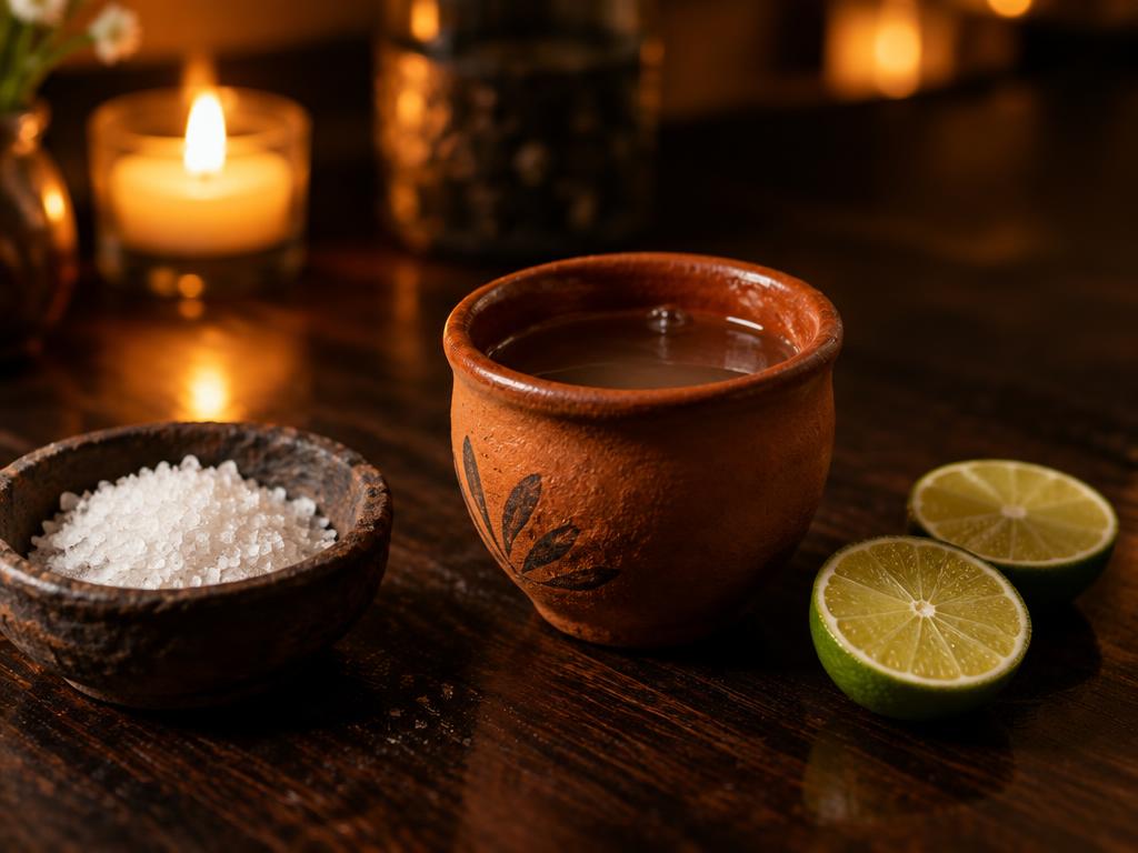 Mezcal con sal gorda y limón preparado con Sal gorda Kompostela